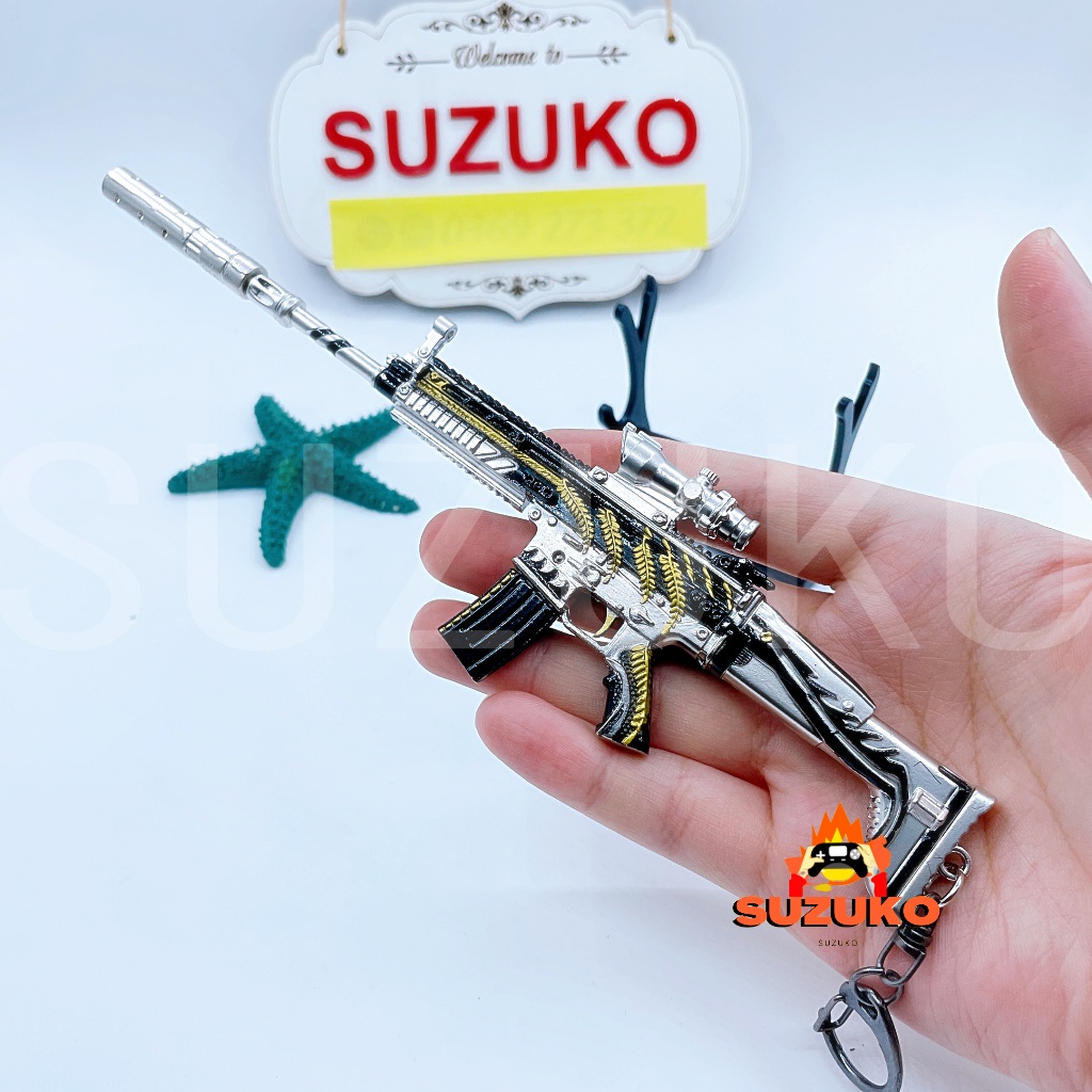 Mô hình kim loại lắp ráp SCAR pubg đồ chơi lắp ghép mini Skin Gold Keel 21cm đồ chơi lắp ghép Tặng kệ đỡ trưng bày