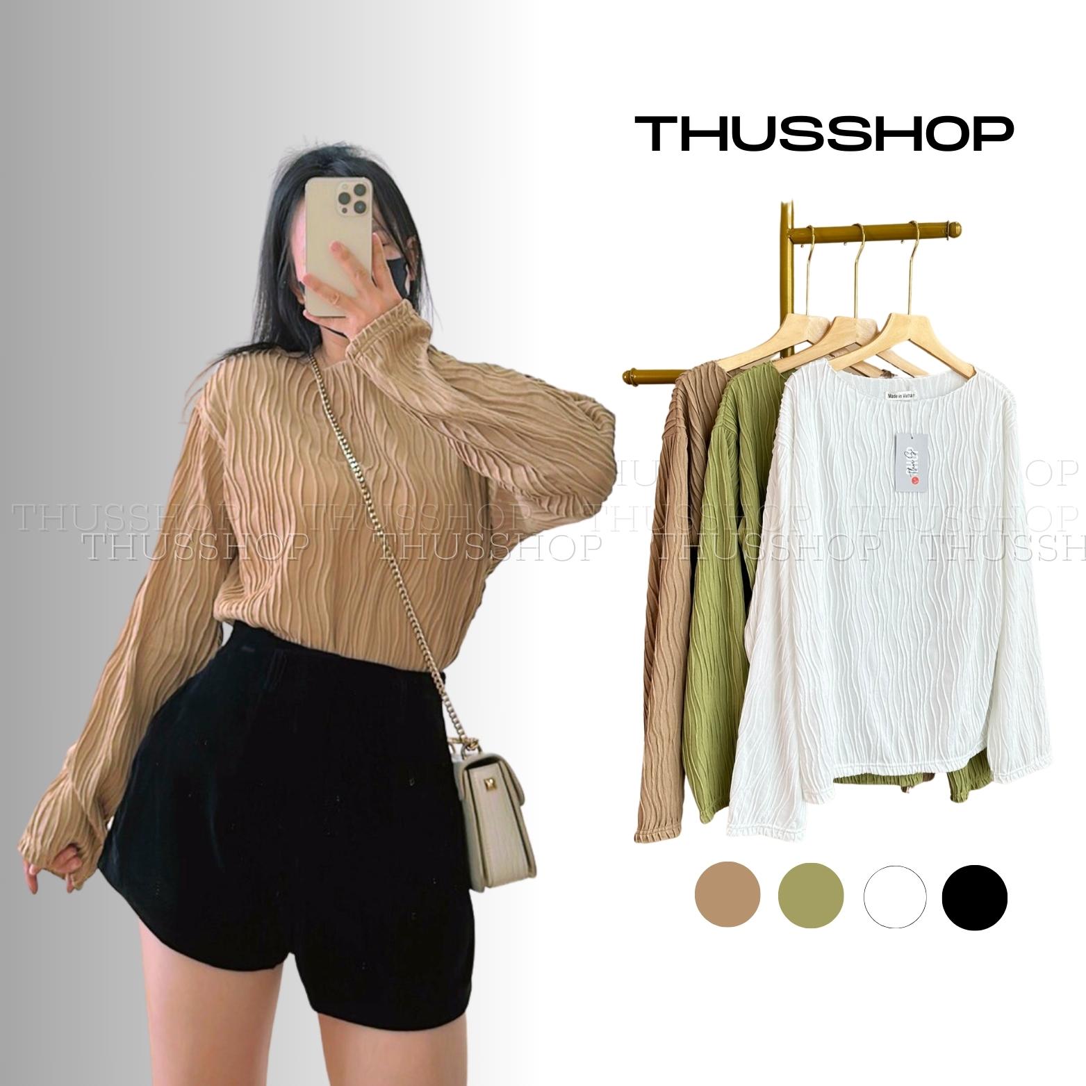 Áo thun gân sóng dài tay bigsize form rộng ống tay dài, áo nữ kiểu dáng bassic thu đông thus003