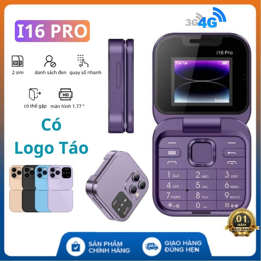 Điện Thoại Mini Siêu Nhỏ Thông Minh Nắp Gập SERVO i16 Pro - 2 Sim, Nghe Gọi, 3 mắt Quay Phim Chụp Ảnh - bảo hành 12 tháng