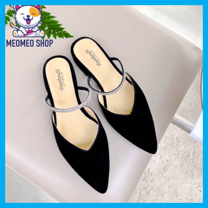 (Video thật) Sục nữ mũi nhọn quai đá Meomeoshoes siêu xinh Hot 2023, giày sục nữ da lộn cao cấp đế 3 phân