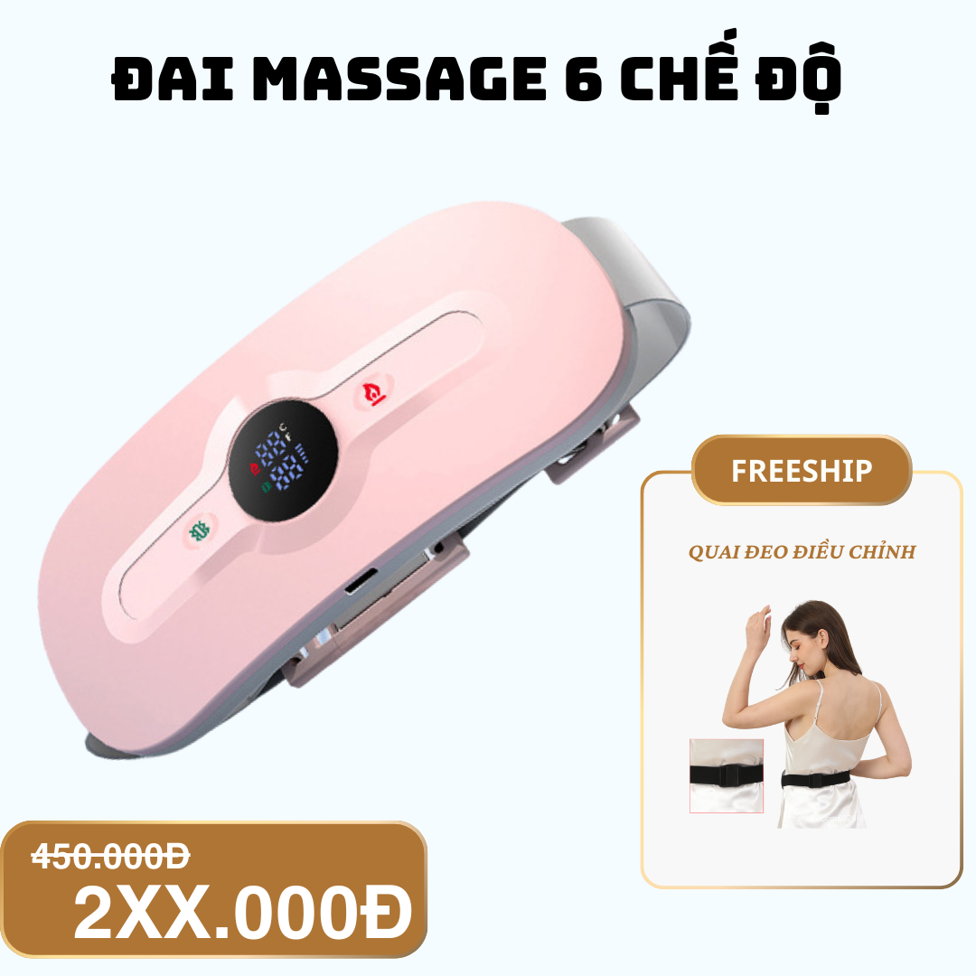 Đai Massage Chườm Nóng KAW, 6 Chế độ Massage Làm Ấm Bụng, Giảm Đau Bụng Kinh Có Màn Hình LED Sạc dây