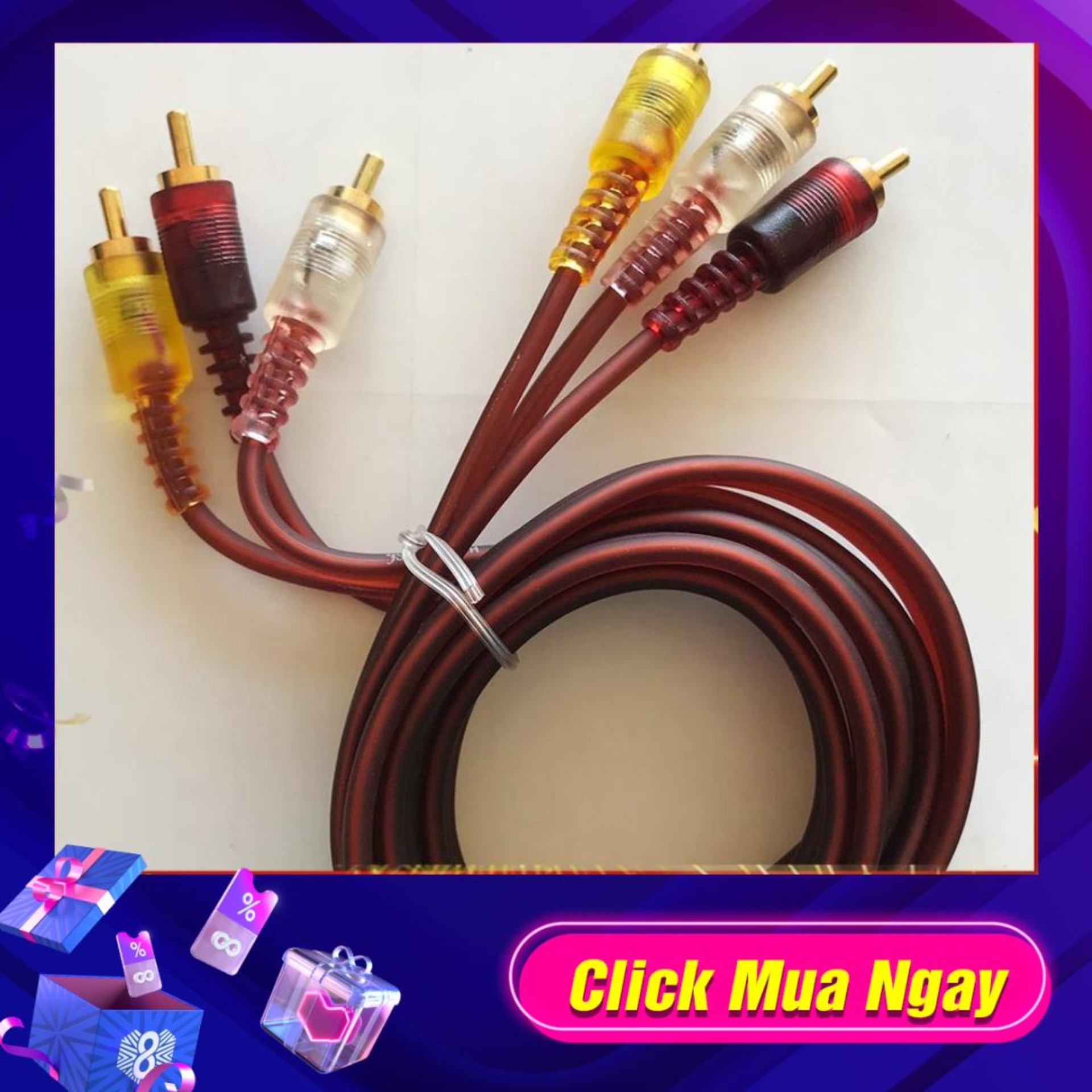 Dây AV, Dây tín hiệu 3 ra 3 đầu bông sen - 1,5M  ( Nâu )