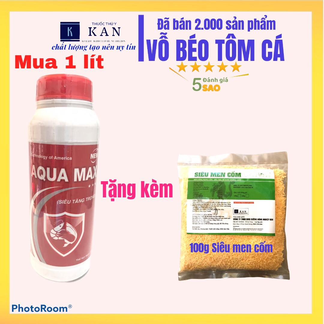 [Tặng 10k]Siêu vỗ béo, tăng trọng nhanh cho tôm, cá, thủy sản Aqua max chai 1 lít. Vỗ béo cấp tốc, kích thích tôm các tiêu hóa tốt, hạn chế bệnh tật, vỗ béo cấp tốc giai đoạn cuối cho tôm cá, tặng kèm 100g siêu men cốm 35k.