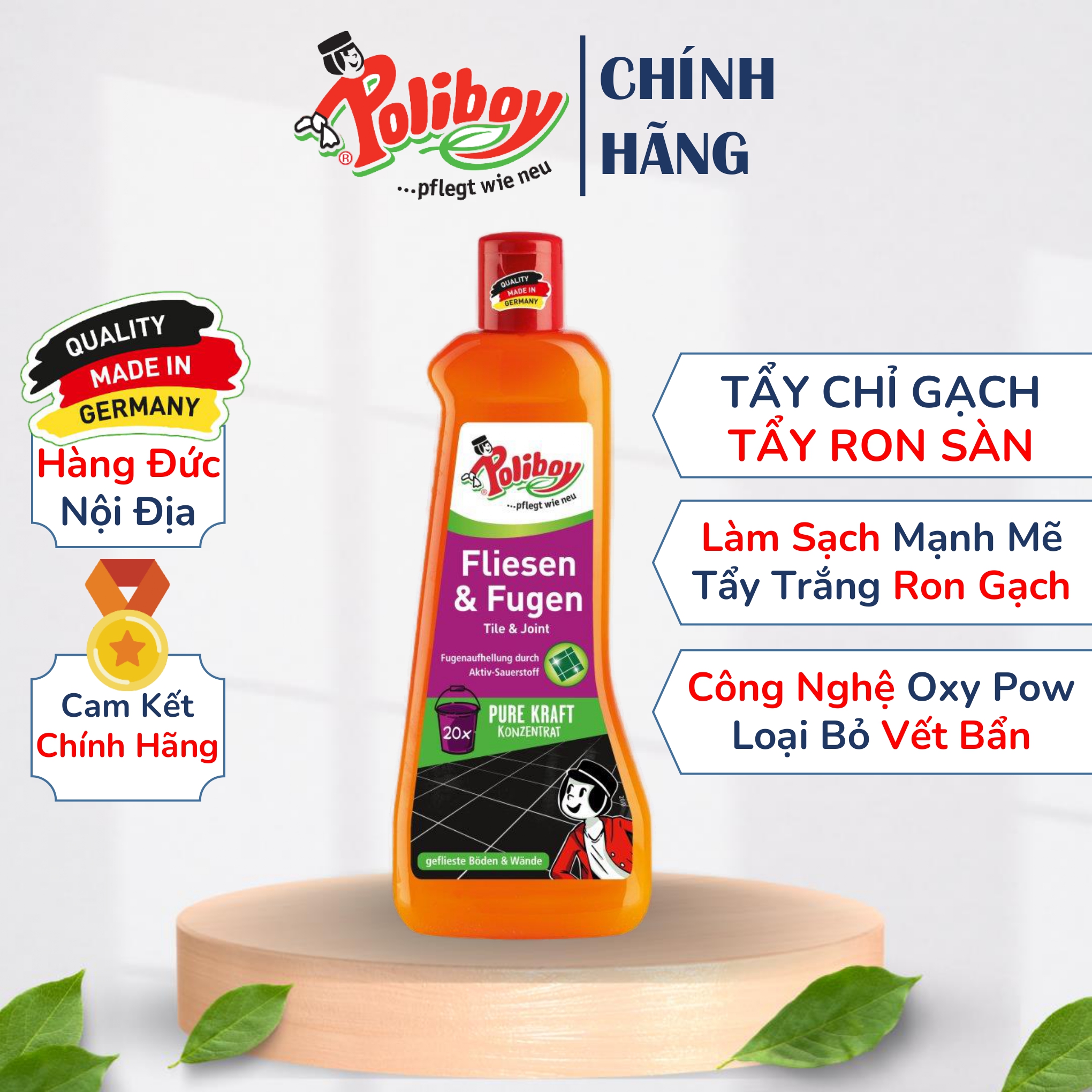 Nước tẩy trắng ron gạch, chỉ gạch poliboy nước lau sàn đậm đặc, bảo vệ gạch men, làm sạch đường chỉ gạch 500ml