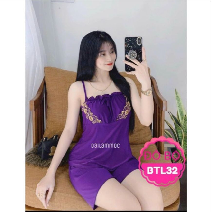 Đồ Bộ Ngắn Hai Dây Phối Ren Vải Thun Lạnh Mát Mịn Freesize Dưới 60kg
