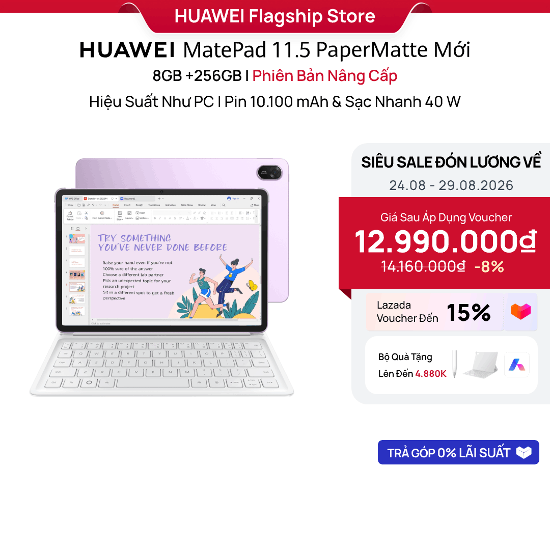 [Add-on Deals] Máy Tính Bảng HUAWEI MatePad 11.5 PaperMatte Mới 8+256GB | Hiệu Suất Như PC | Pin 10.100 mAh | Sạc Nhanh 40W