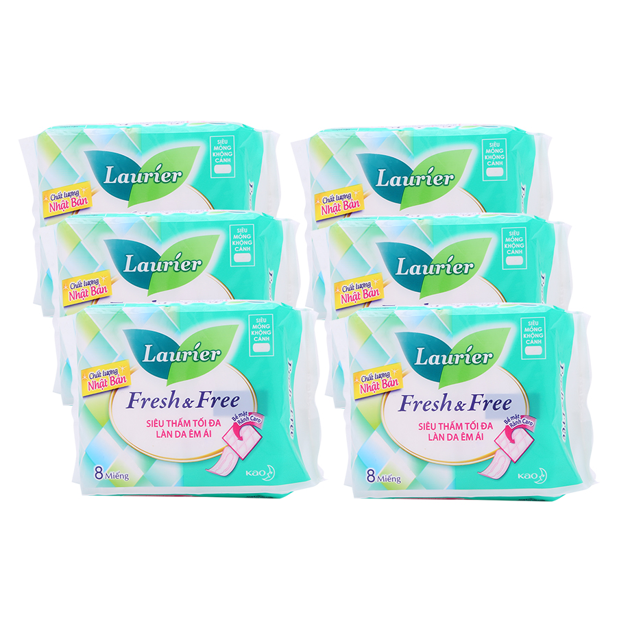 [HCM]Lô 6 gói bvs Laurier Fresh Free Siêu Mỏng Cánh gói 8 miếng
