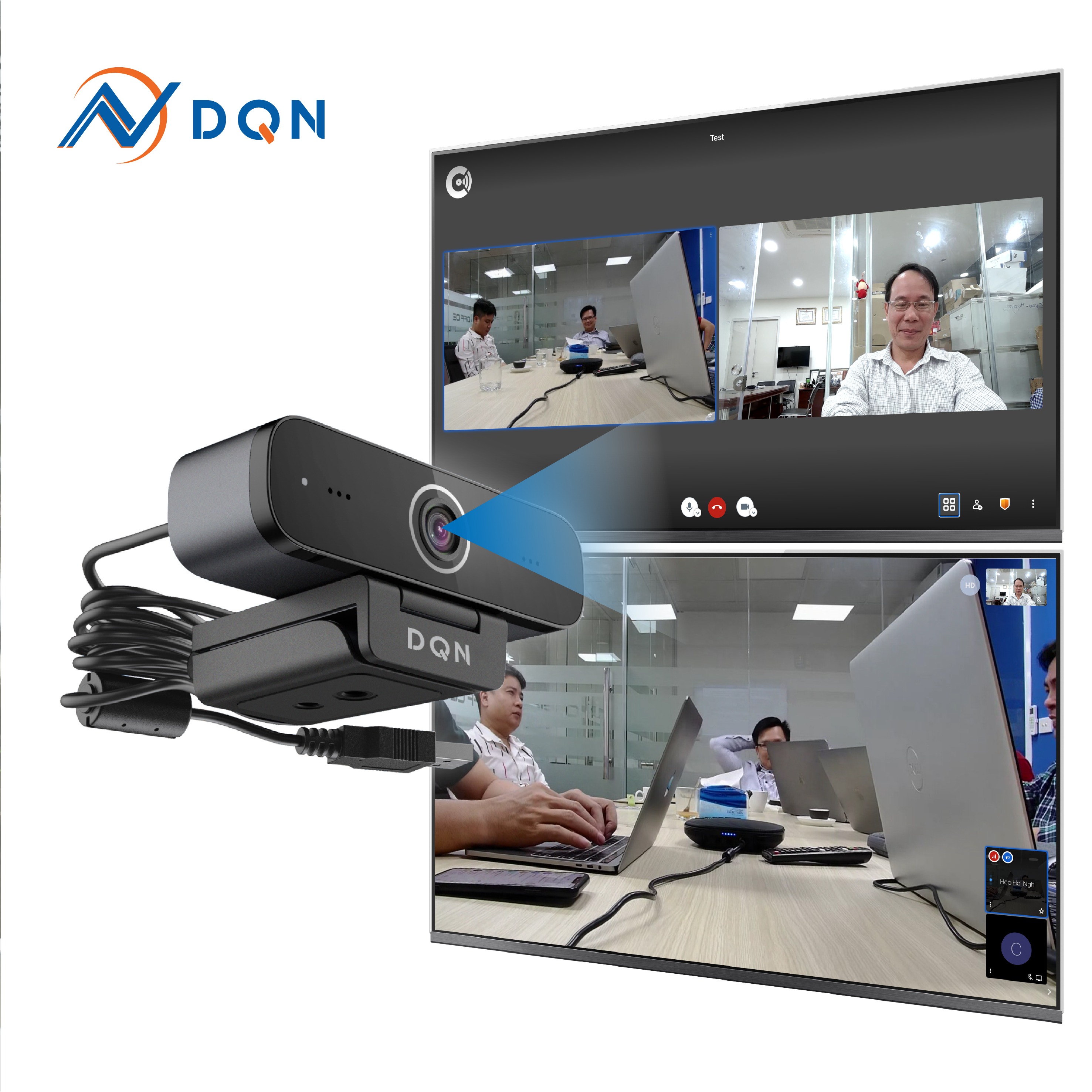 Webcam DQN C620 chuẩn 1080p H.265 có sẵn 2 micrô, giải pháp cho phòng họp hội nghị trực tuyến di động