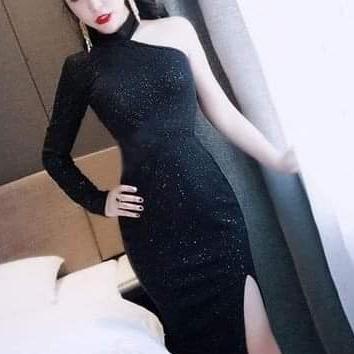 đầm body 1 tay kim tuyến đen sành điệu