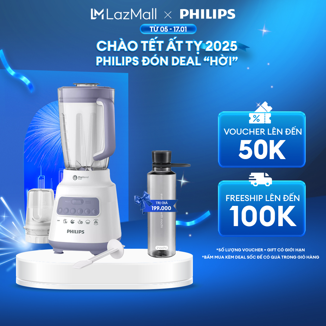 Máy Xay Sinh Tố Philips HR2221/00 - Công Suất 700W - Công Nghệ Problend Crush - Bộ 2 Cối - Dung Tích Cối Lớn 2L - Hàng Phân Phối Chính Hãng