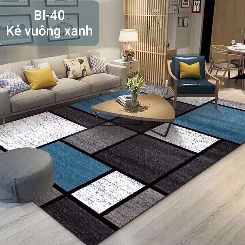 Thảm nỉ BALI trải sàn 5D kích thước 1m6 x2m3 kẻ xanh