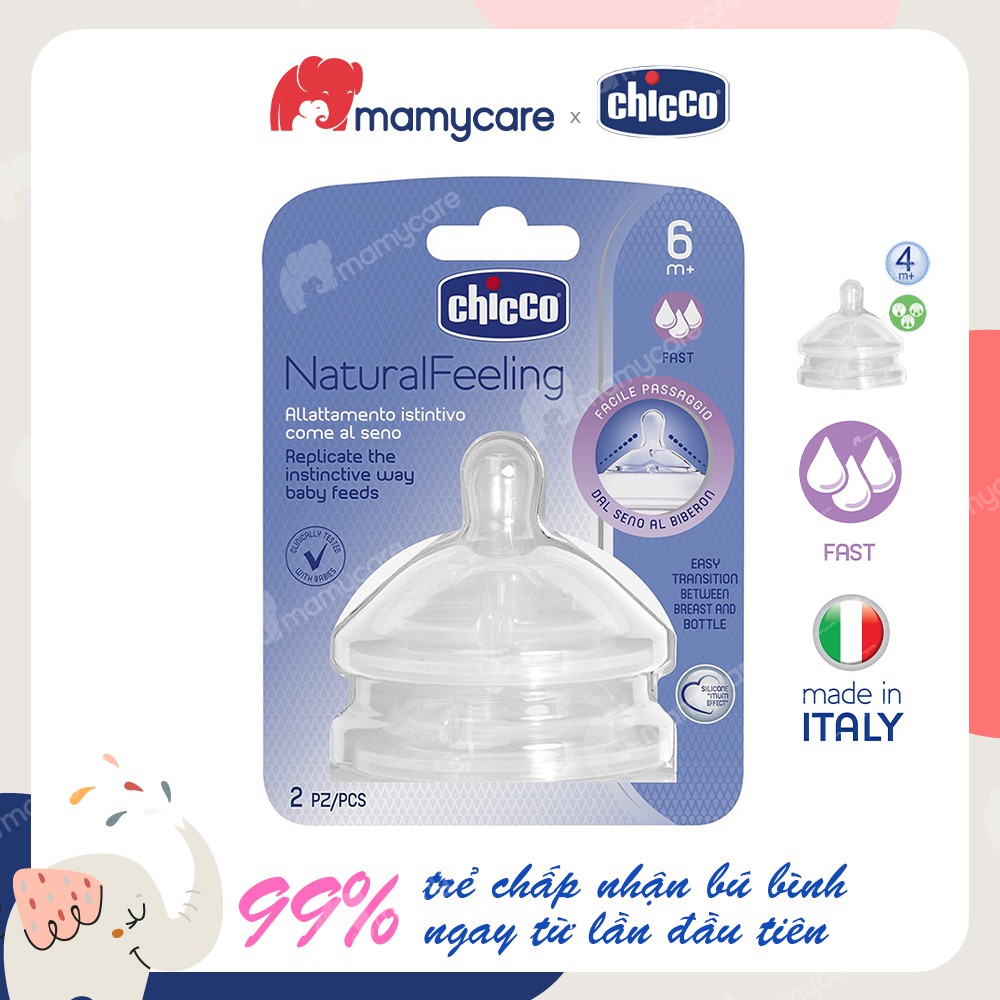 Hai núm ty thay Chicco Natural Feeling dòng nhanh cho bé từ 6 tháng tuổi - MAMYCARE
