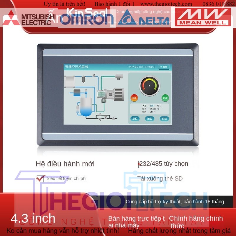 Màn hình HMI Kinseal 4.3 inch AMT043, màn hình màu cảm ứng điều khiển công nghiệp hỗ trợ nhiều loại PLC, có Macro
