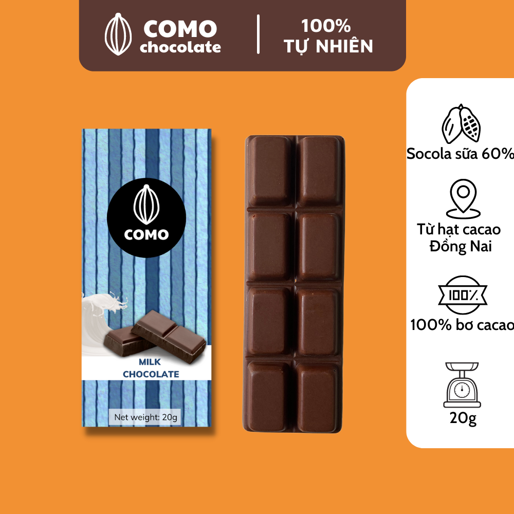 Socola sữa 55% 20g Como Chocolate siêu ngon gây nghiện, đồ ăn vặt nội địa ngon