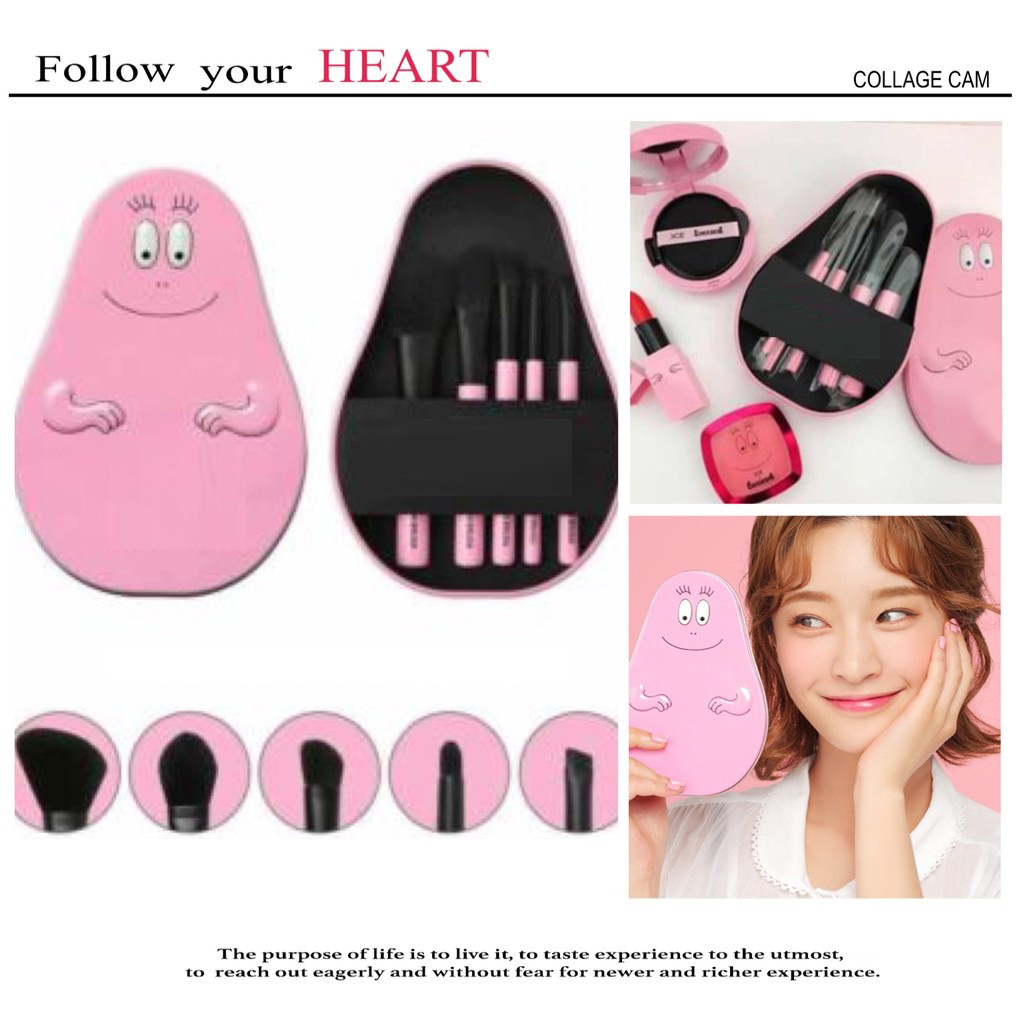HỘP CỌ TRANG ĐIỂM 05 CÂY HỘP THIẾC_Hồng_Set 5 cọ makeup: cọ má hồng/tạo khối cọ highlight cọ sóng mũi cọ mắt cọ mày... Đồ trang điểm dụng cụ trang điểm cọ makeup chổi đánh phấn