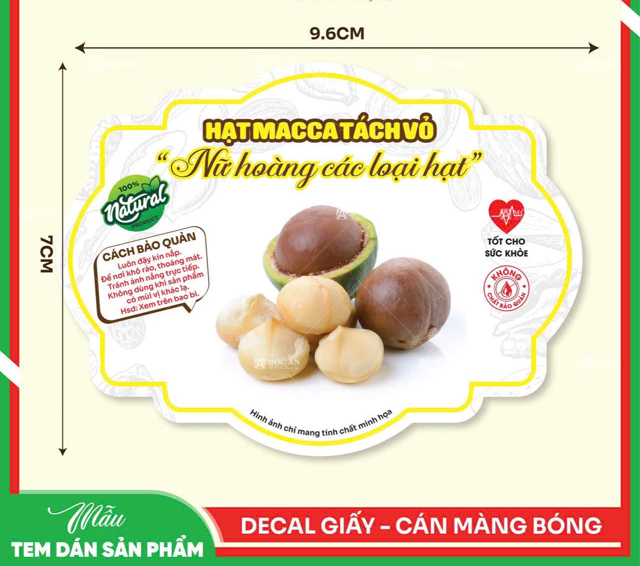 55 TEM DÁN 7x9.6CM - HẠT MACCA TÁCH VỎ