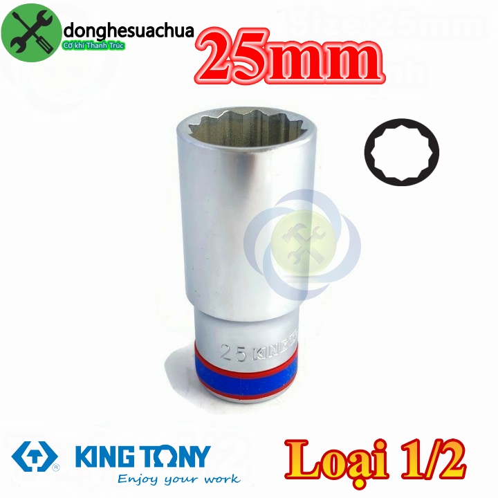 Tuýp 25mm 1/2 kingtony 423025m loại dài 77mm 12 cạnh màu trắng