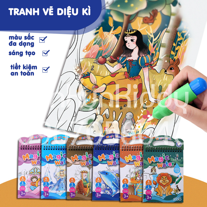 Tranh tô màu nước thần kì nhiều chủ đề cho bé