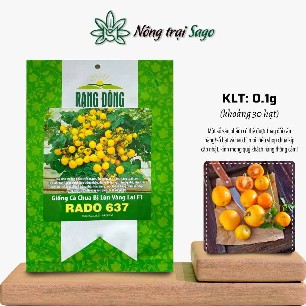 Hạt giống Cà Chua Bi Lùn Vàng Rado 637 (0,1g~30 hạt) trồng quanh năm, dễ chăm sóc, thích hợp trồng chậu, hiệu Hạt giống Rạng Đông - Nông Trại Sago