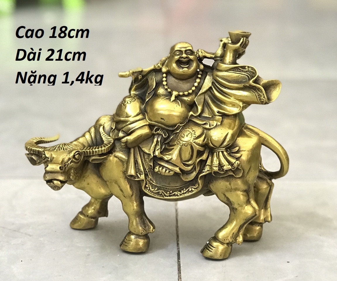 Tượng Di lặc cưỡi trâu bằng đồng MS88