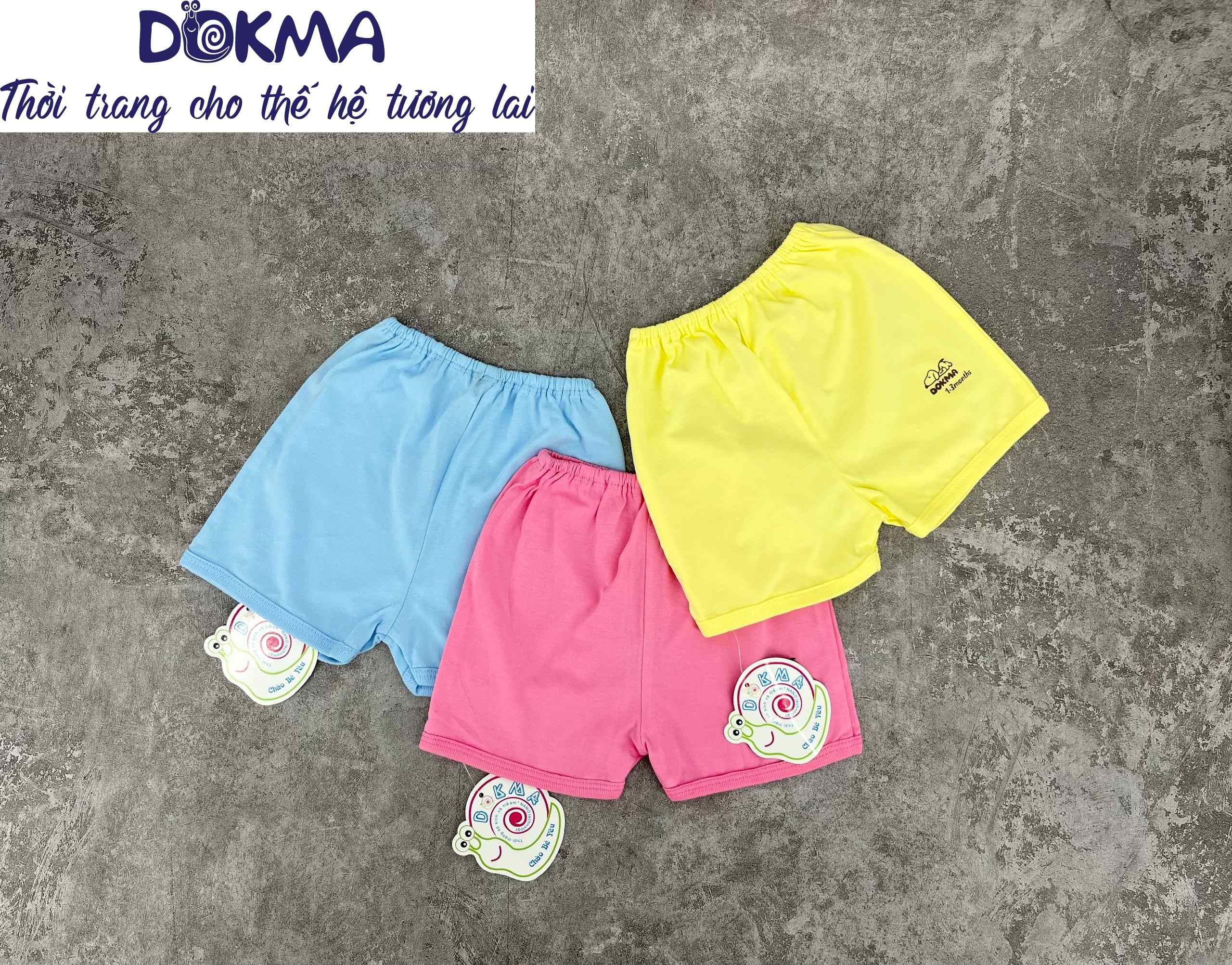 DQ115 Quần đùi ss viền màu DOKMA (3-12M) chất liệu cotton cho bé nặng từ 3kg đến 9kg