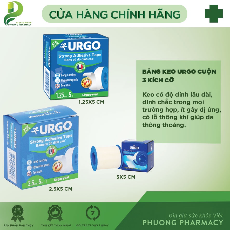 Băng Keo Lụa Giấy Urgosyval, Urgo cloth tape Hộp 1 Cuộn
