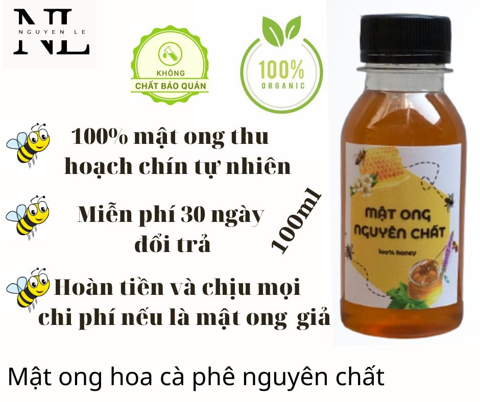 Mật ong hoa cà phê nguyên chất -chai 100ml- cam kết mật ong hút mật đồi hoa cà phê tây nguyên , tăng cường sức đề kháng, làm đẹp da