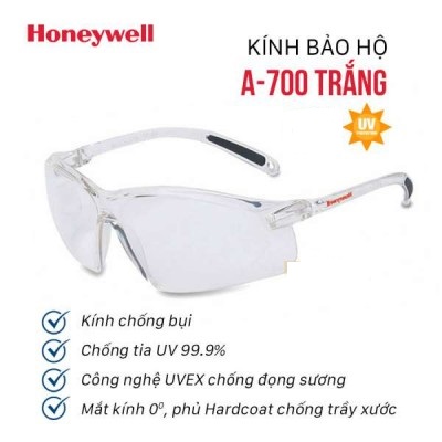 Kính bảo hộ đi đường chống bụi cao cấp HONEYWELL A700 màu trắng trong suốt - PHÁP