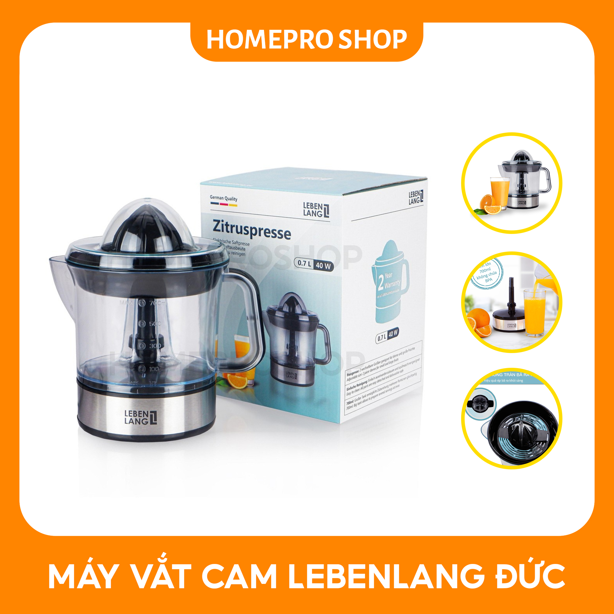 Máy vắt cam lebenlang lb389 0.7l của đức