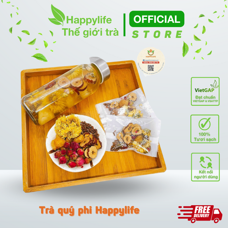 Trà quý phi happylife - set 30 gói tặng 1 bình thủy tinh 350ml