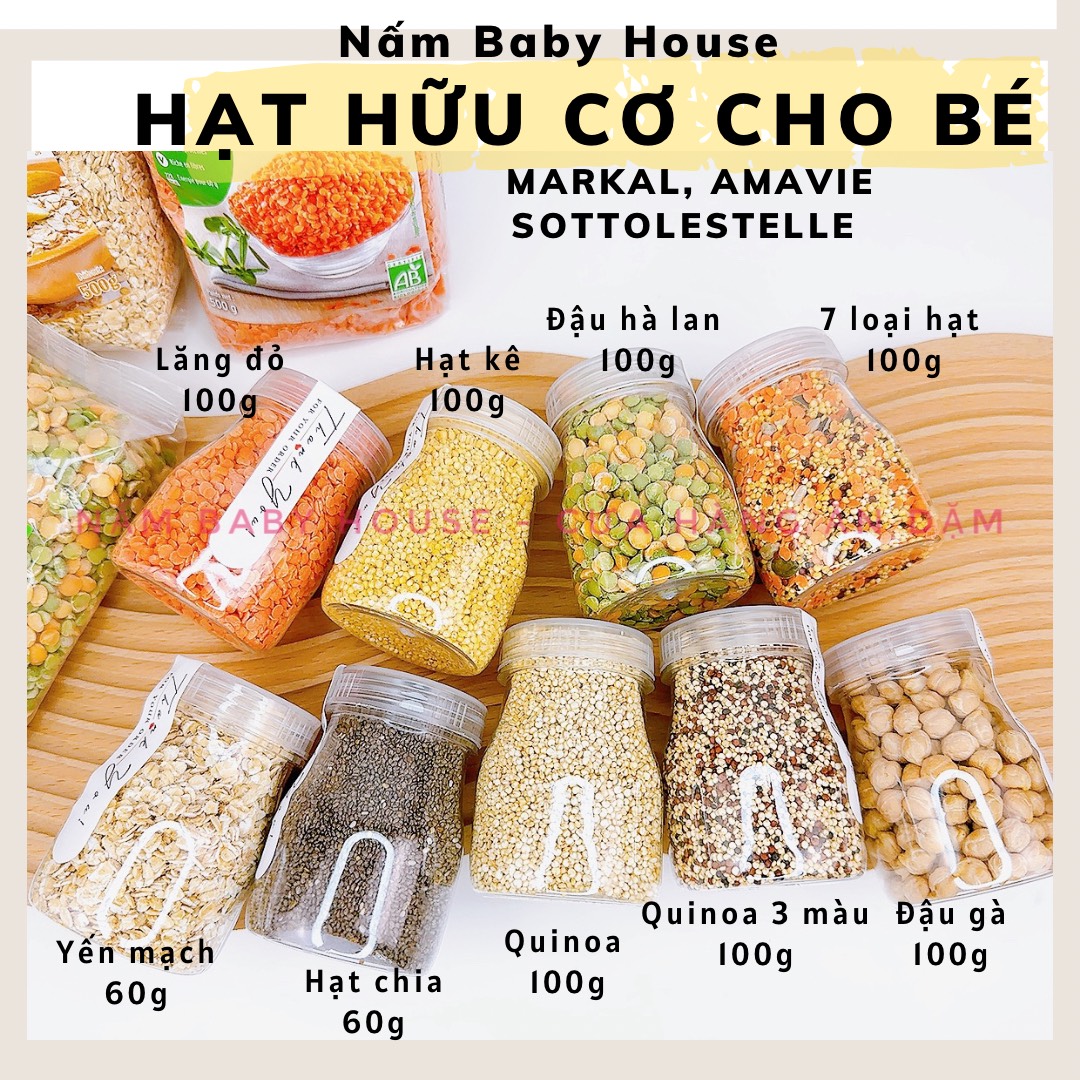 |Lẻ 100g| Các loại hạt hữu cơ cho bé ăn dặm - đậu gà, đậu lăng, hạt kê, quinoa , yến mạch, hạt chia ...