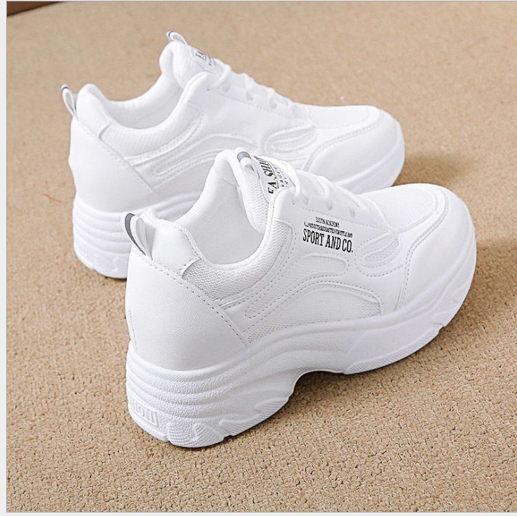 Women's Sneakers with Padded Soles in 2 Colors, Full White and Black, Reflective, 6cm High, 2025 - 3