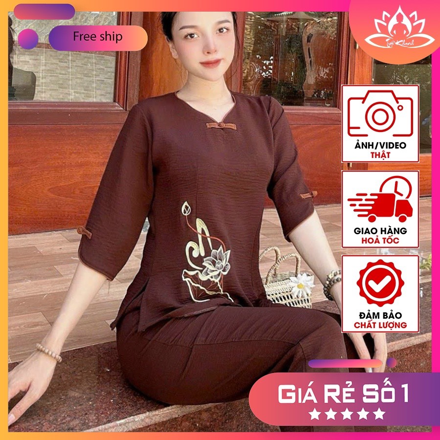 Bộ đồ lam đi chùa vải đũi cho nữ chất mịn mát