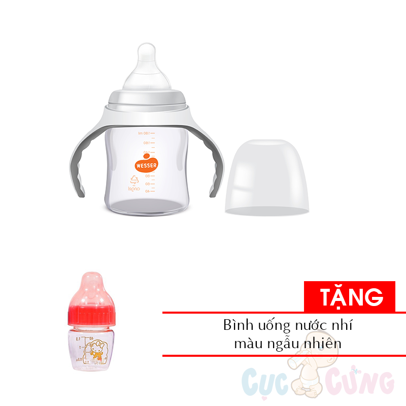 Bình sữa Wesser công nghệ kháng khuẩn Hàn Quốc 180ml cổ rộng TẶNG 1 bình uống nước nhí màu ngẫu nhiên - binh sua