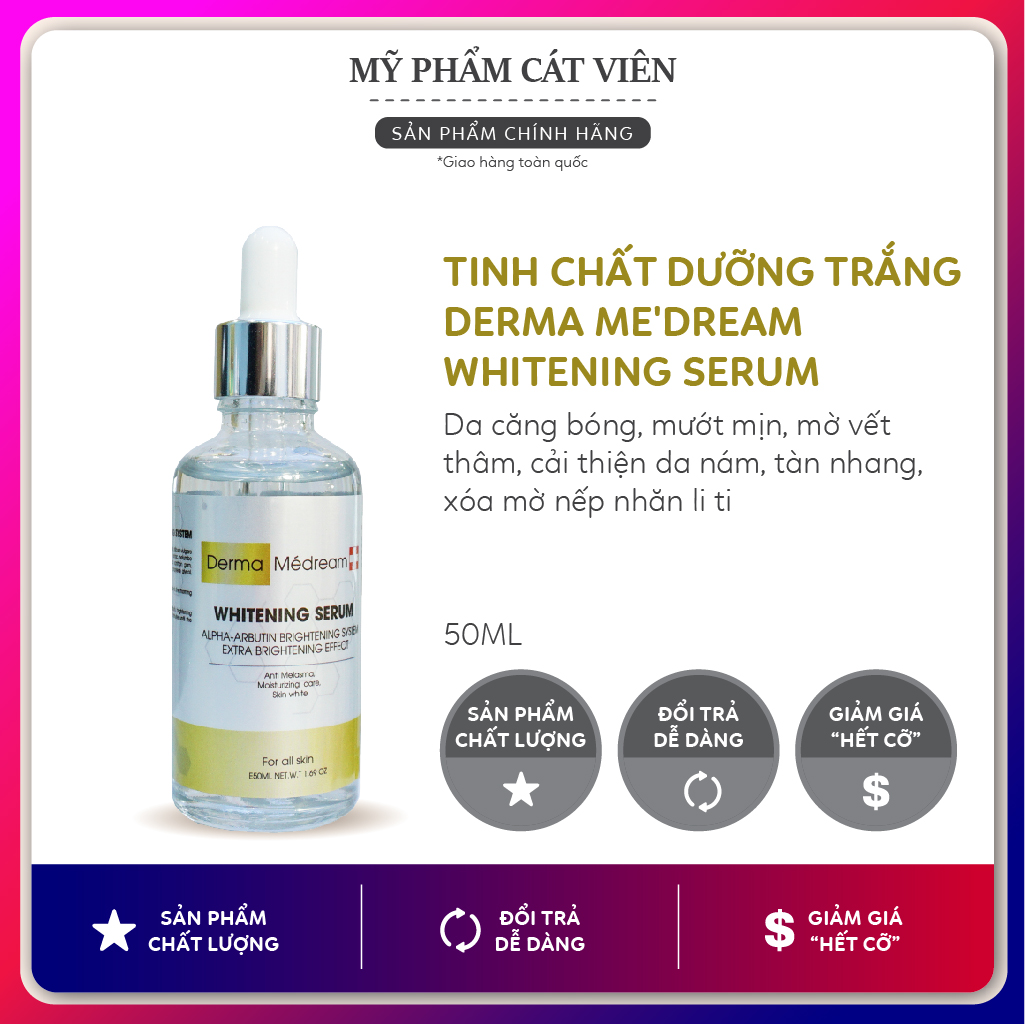 Serum dưỡng trắng Whitening Derma Me'dream, chăm sóc da giảm thâm mờ nám tàn nhang, dưỡng trắng dưỡng ẩm - chai 50ml