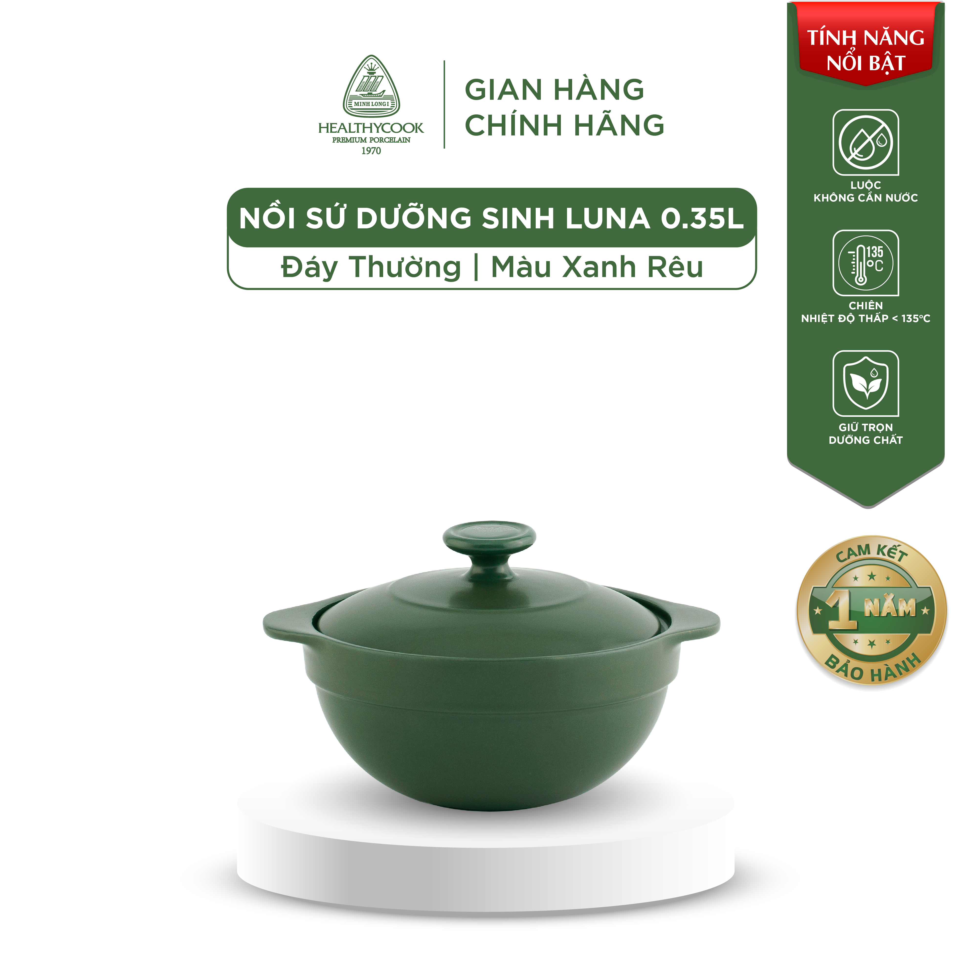 Nồi sứ dưỡng sinh Minh Long - Luna 0.35 L + nắp