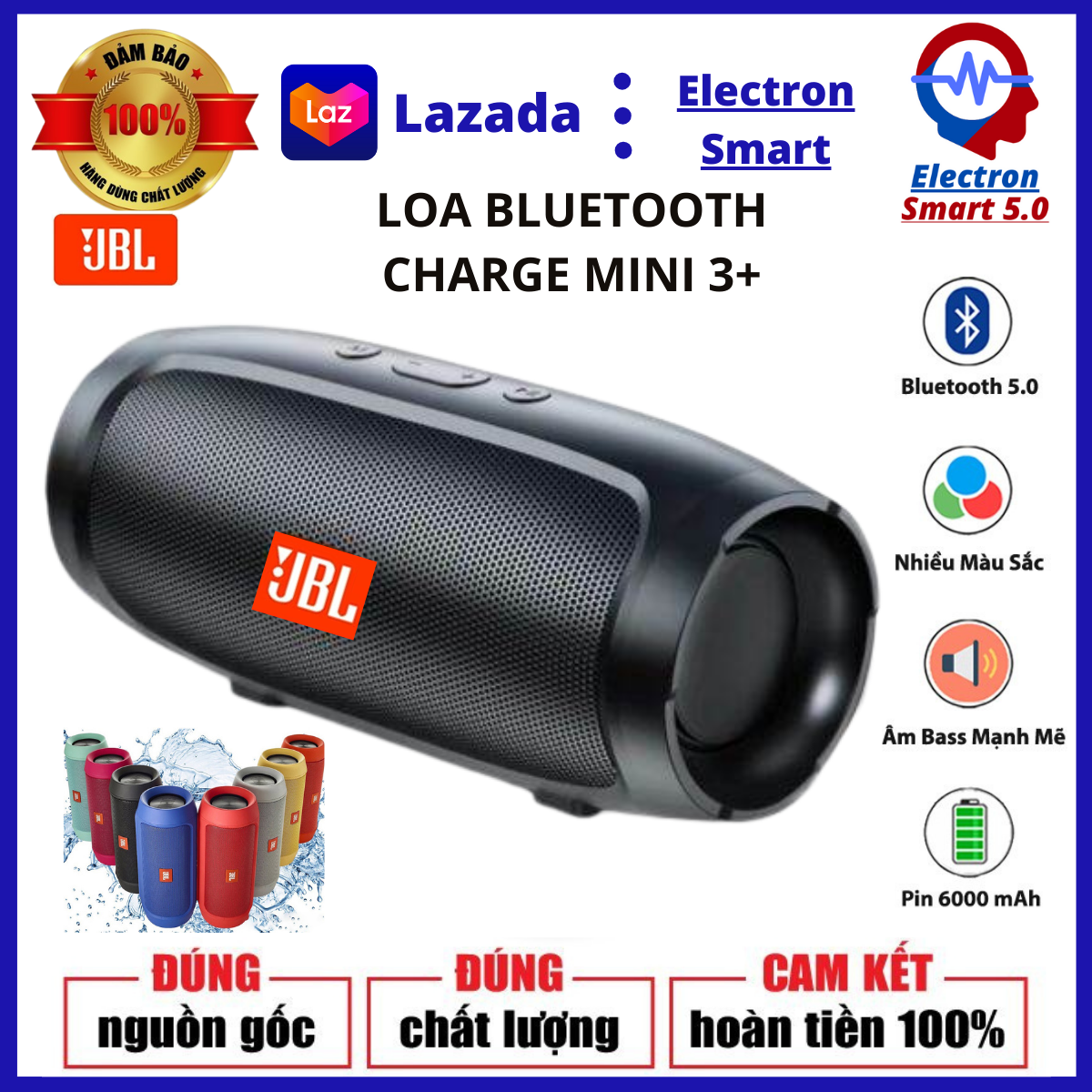 Loa bluetooth jbl charge 3 mini loa nghe nhạc - loa bluetooth jbl charge mini 3+ âm bass trầm ấm - loa mini bass mạnh chống thấm nước, kết nối bluetooth 4.2, loa bluetooth công suất lớn 2x15w - bảo hành 12 tháng