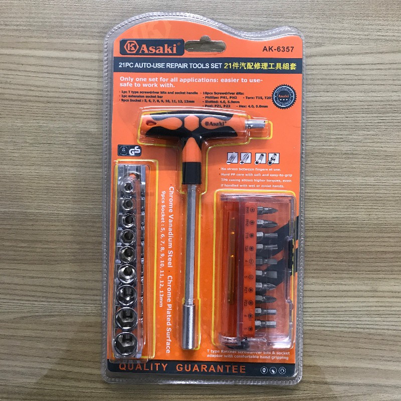 Bộ mũi vít & đầu tuýptay vặn chữ t asaki ak-6357