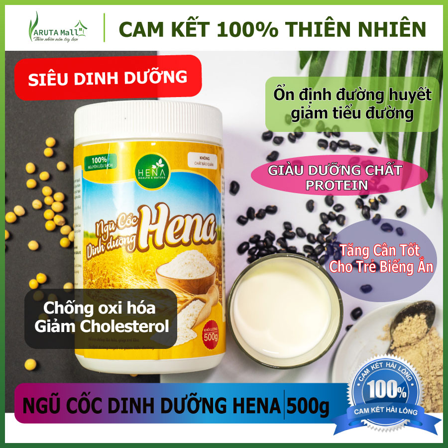 [Hàng Cáo Cấp - Chính Hãng] Ngũ Cốc Dinh Dưỡng HENA 500g. Bột Ngũ Cốc Ăn Sáng Dành Cho Cả Gia Đình. 100% Nguyên Liệu Hữu Cơ