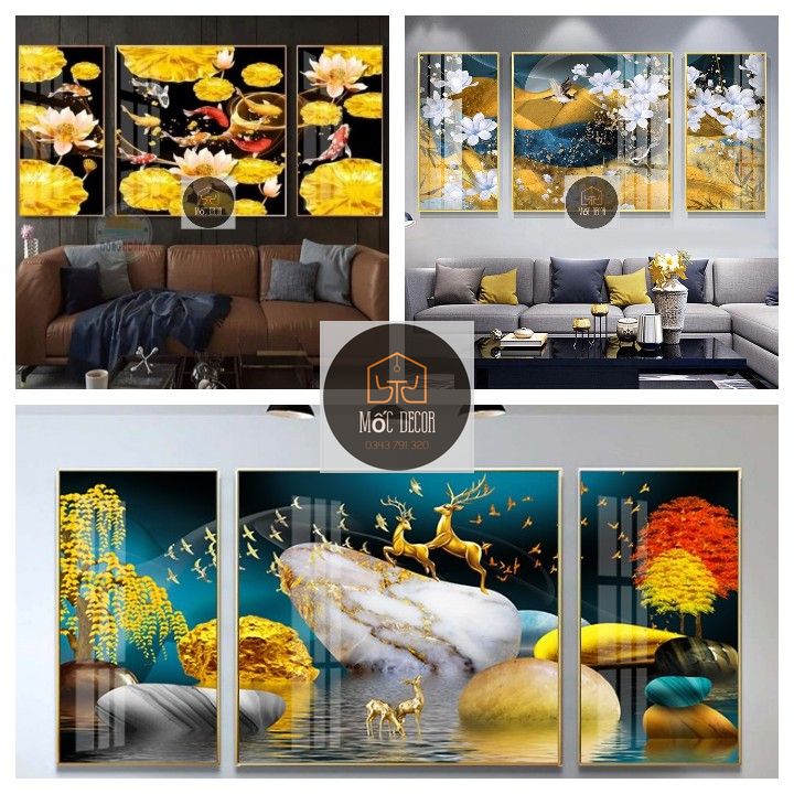 Combo 3 tranh tráng gương phòng khách cỡ đại dài 1,5m trang trí phòng khách, phòng ngủ, phòng làm việc siêu đẹp