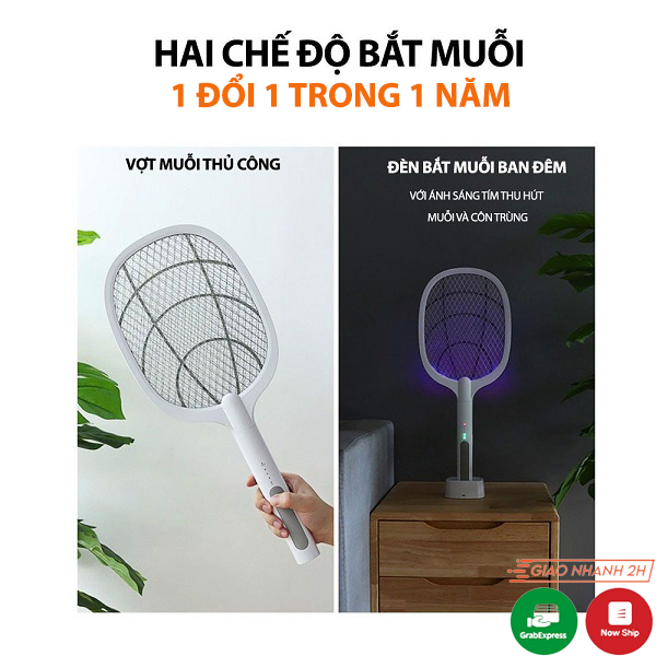 Vợt muỗi kiêm đèn bắt muỗi CAO CẤP có đế sạc đứng kiêm cổng sạc USB siêu hiệu quả, an toàn và siêu bền HoKaDo