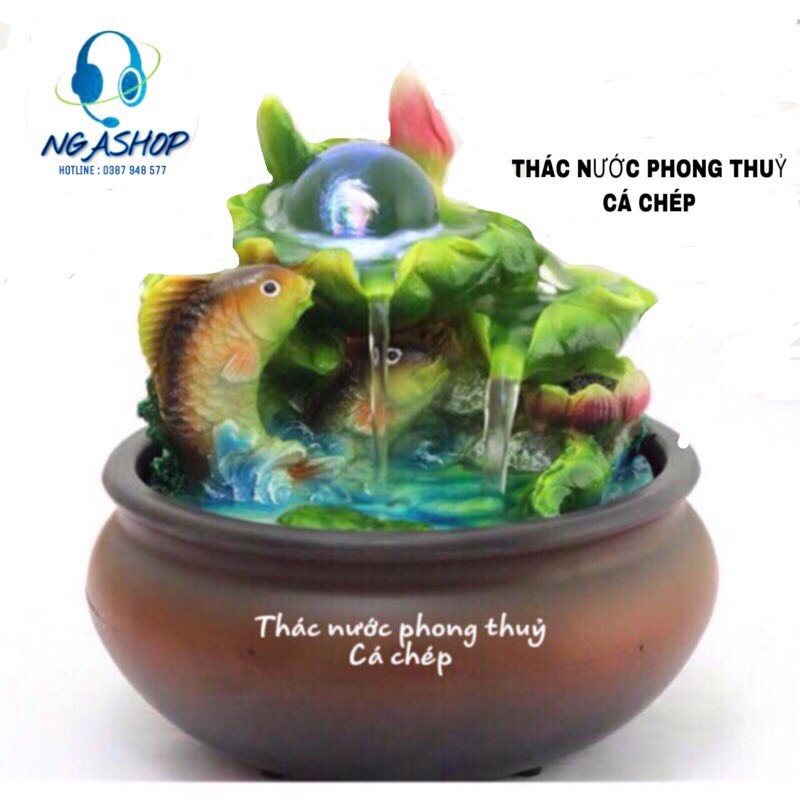 Thác nước phong thuỷ để bàn cá chép vượt ngũ môn,Phong thủy hòn non bộ ,Bể cá phong thủy mini để bàn trang trí phòng khách ,quà tặng tân gia Khai trương cỡ 16cm - Shop NGA SHOP