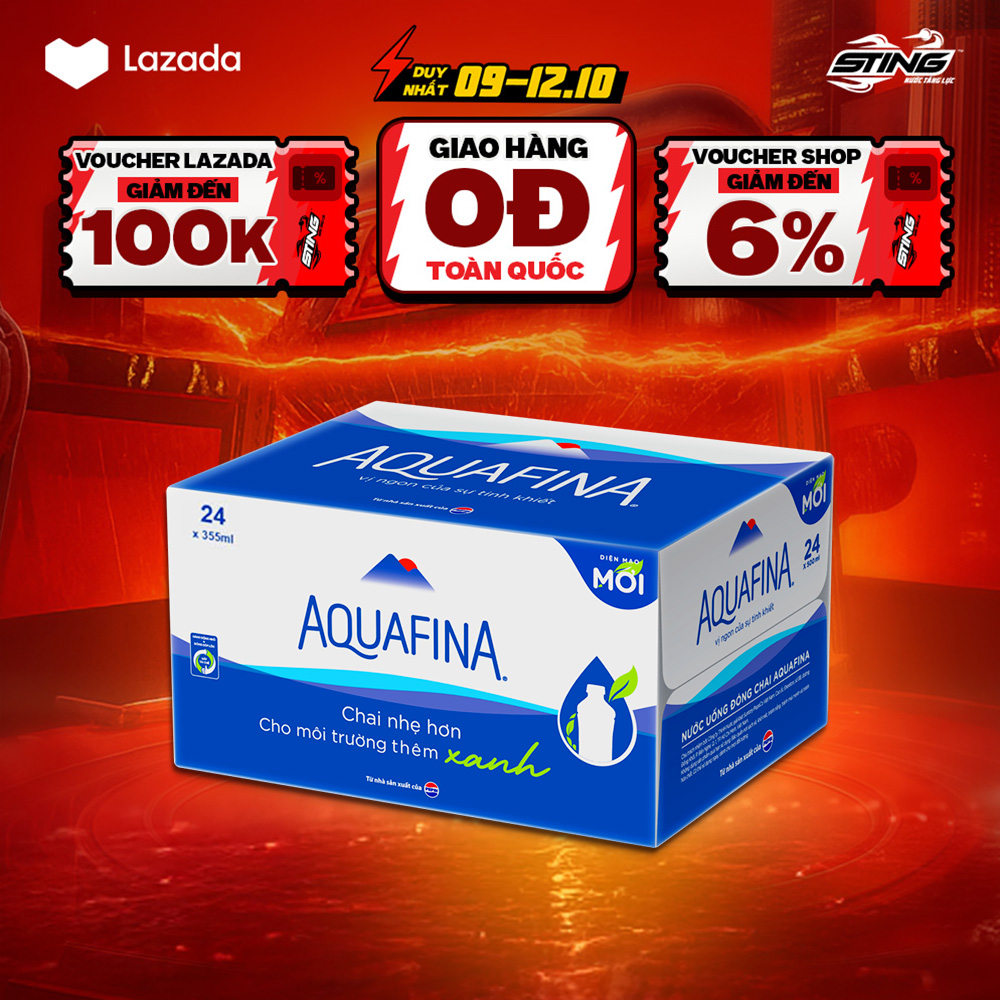 [SALE 10.10-VC ĐẾN 12%] Thùng 24 Chai Nước tinh khiết Aquafina (355ml/chai)