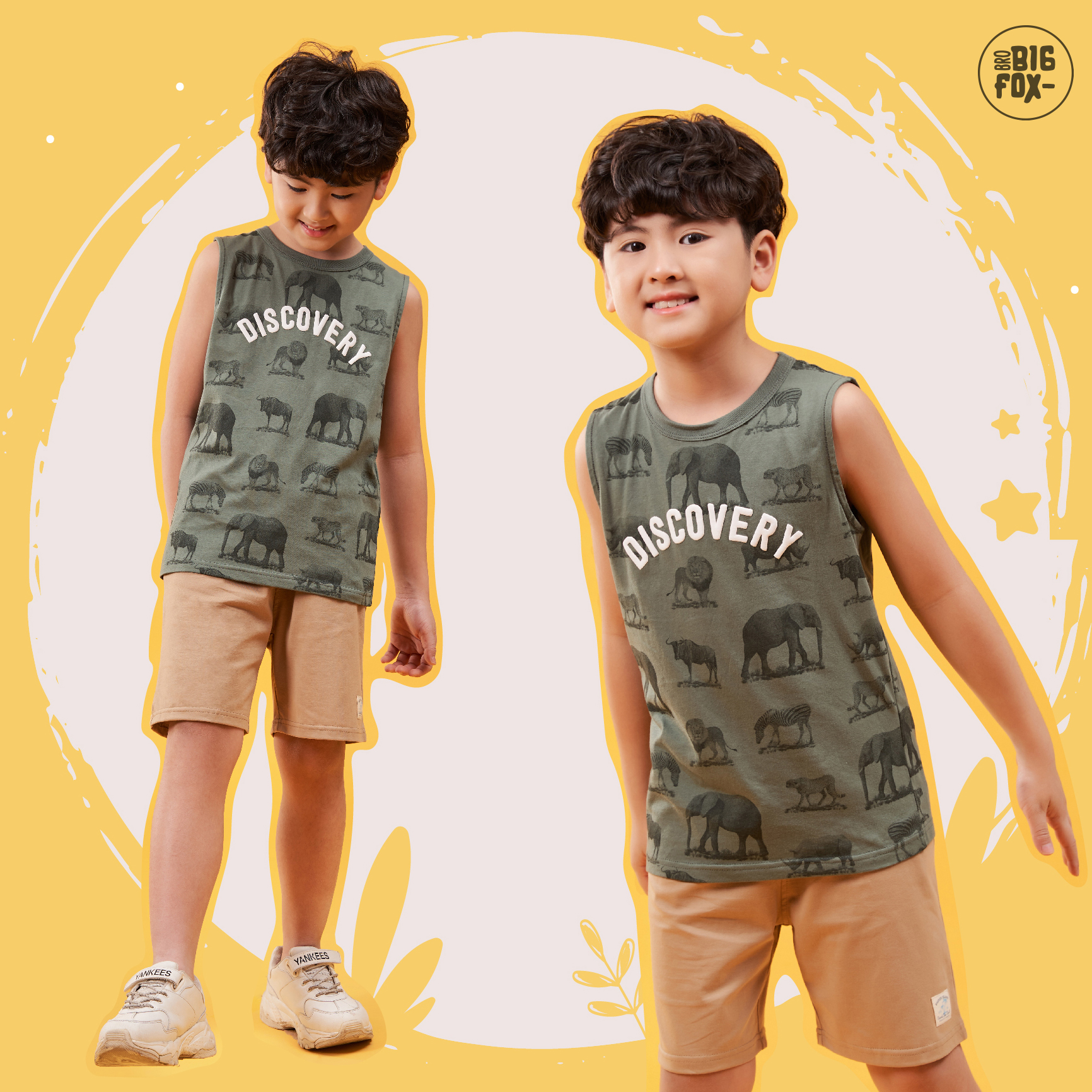 Đồ bộ bé trai size đại bộ ba lỗ cho bé chất cotton phong cách Âu Mỹ hình in Discovery 11 – 38 kg QATE