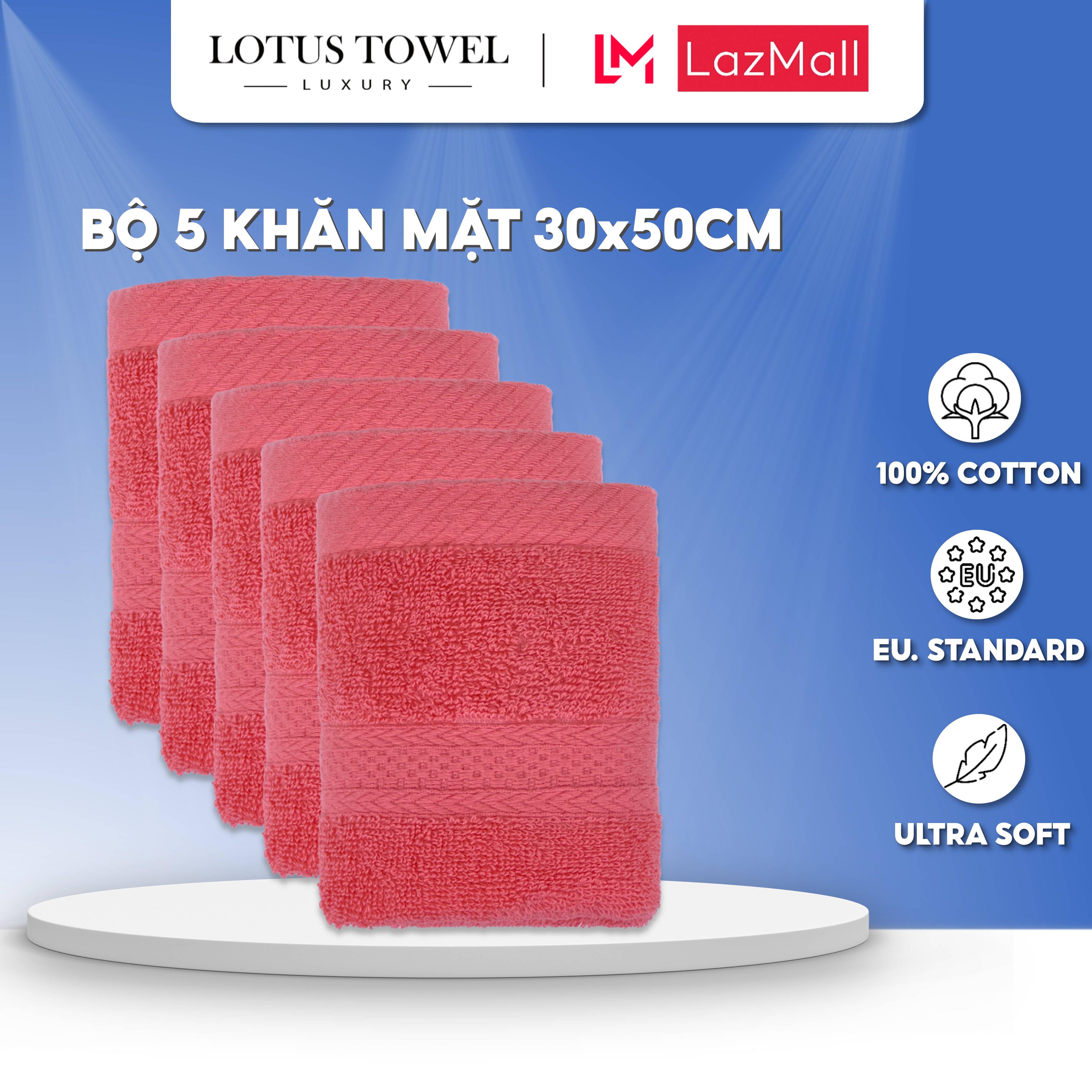 Bộ 5 khăn mặt lotus towel 30x50cm 100% cotton cao cấp mềm mịn thấm hút không ra màu