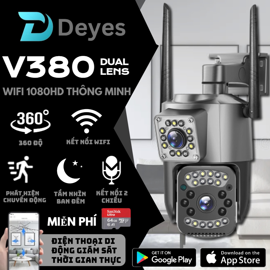 DEYES V380 Pro camera cctv camera giám sát không dây ngoài trời wifi camera an ninh IP ống kính kép 4K 8MP gọi h