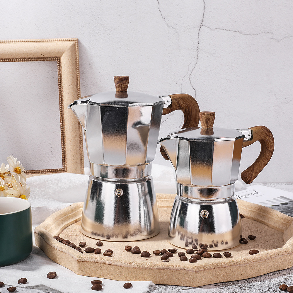 Bình pha cà phê cổ điển kiểu Italy 150ml 3 tách (Ánh bạc) / Bộ ấm pha + bếp mini phù hợp cho mọi không gian sử dụng