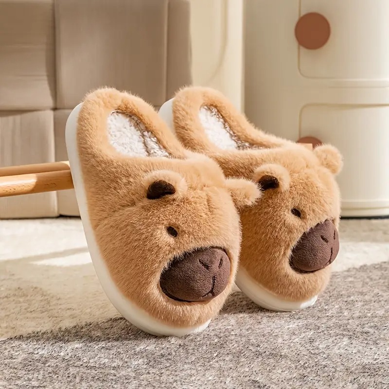 Capybara Fur Slippers for Warm and Soft Indoor Wear – Cute Anti-Slip Indoor Slippers