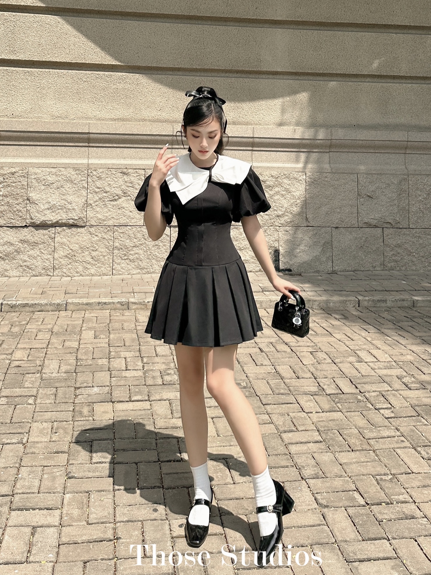 Đầm ngắn dự tiệc, đầm tay phồng xếp li Those Studios thanh lịch , tiểu thư Adela Dress