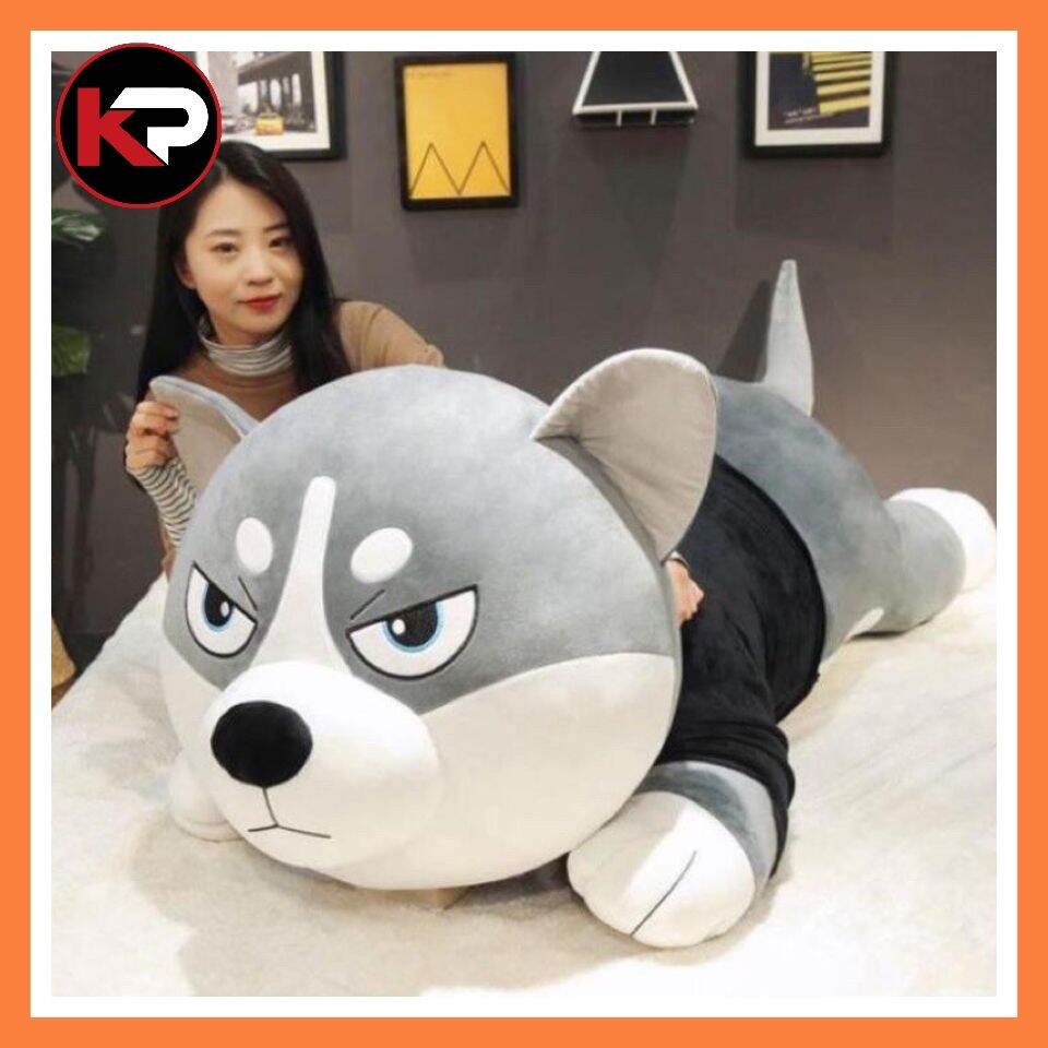 Gấu bông chó husky khổng lồ 1m thú bông chất liệu nhung mềm mịn dễ thương co giãn 4 chiều